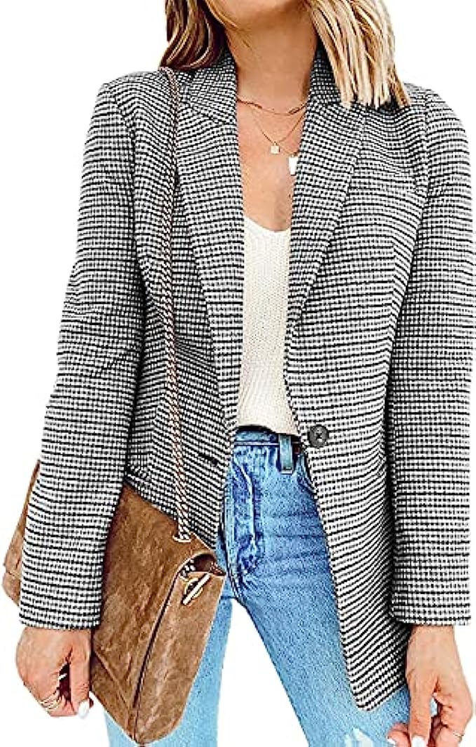 Cicy Bell Women&#039;s Long Sleeve Casual Blazer Work Office Button Open Front Jacket Suit