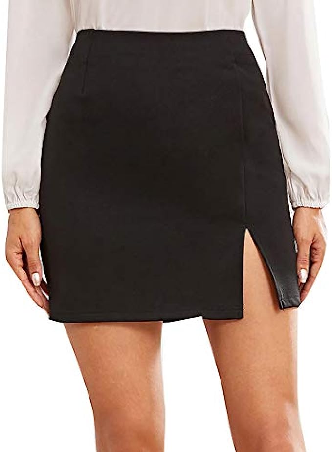 WDIRARA Women&#039;s Summer Solid Split Hem Zip Back Mini Workwear Skirt