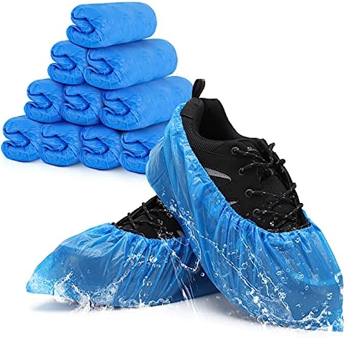 Shoe Covers Disposable Non Slip - 100 Pack (50 Pairs), Premium Waterproof and Recyclable Shoe Booties Covers for Indoors, Fits Up To 11 US Men and 13 US Women Size