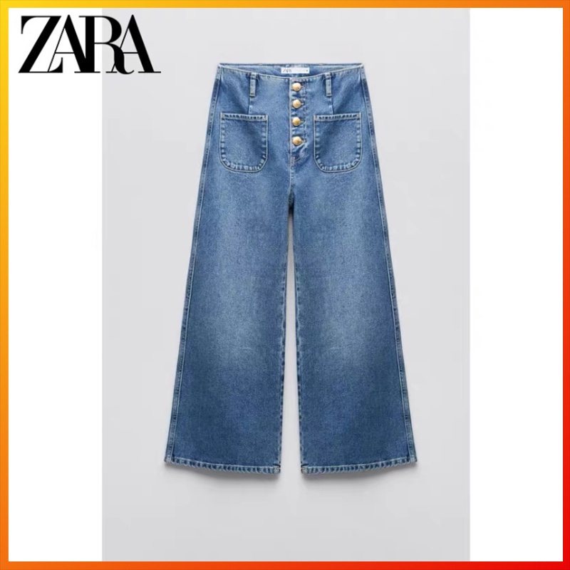 ZARA Summer New Style Women&#039;s Z1975 High Waist Loose Wide Leg Cropped Jeans 1889157 427