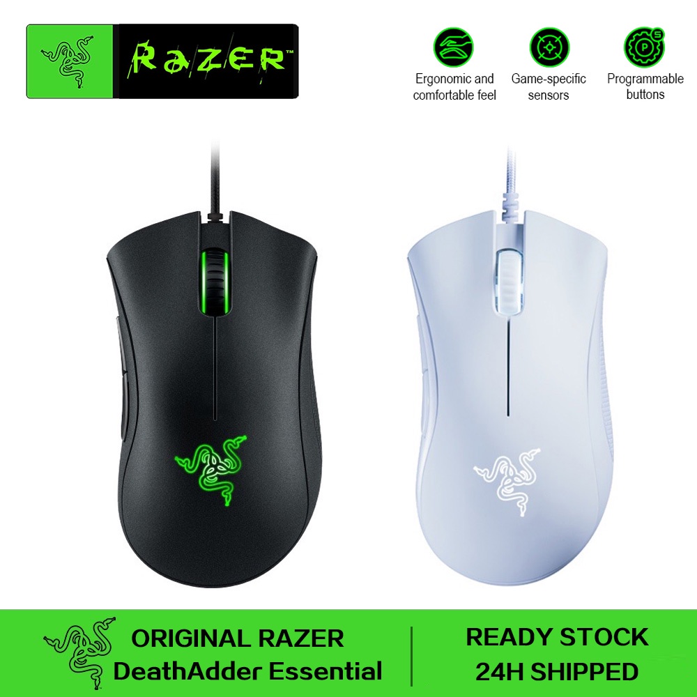 Original Razer Mouse DeathAdder Essential - Essential Gaming For PC Laptop Computer [Black/White]