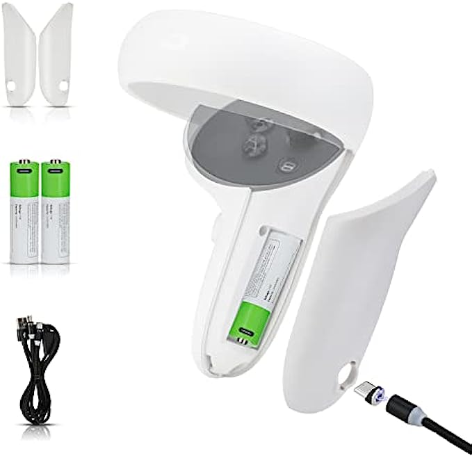 HiBloks Magnetic Controllers Charging for Oculus Quest 2, Charging Dock Replacement Parts Kit for Oculus Quest 2 Accessories with 2 Rechergeable Batteries, Battery Cover and USB-C Charger Cable