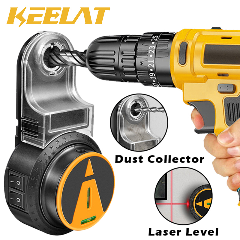 KEELAT 2 In 1 Drill Dust Collector Electric Impact Drill Dust Guard 360° Laser Level Wall Suction Vacuum Sucker