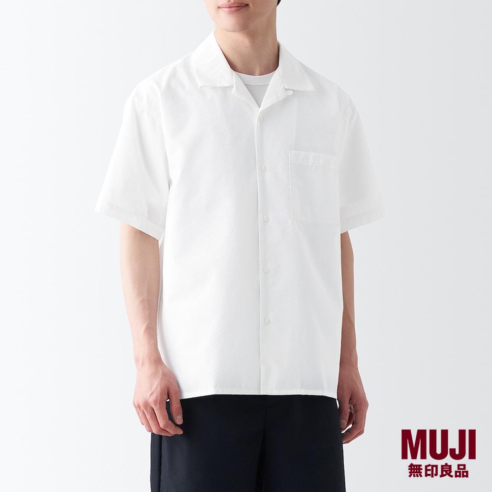 MUJI Men Seersucker Open Collar S/S Shirt