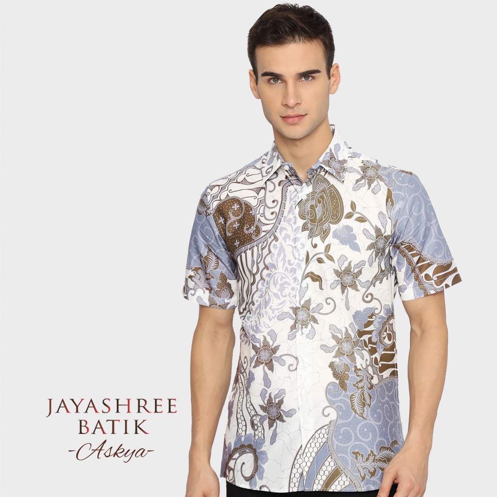 KEMEJA Jayashree Batik Slimfit Askya Brown Men&#039;s Batik Shirt Short Sleeve