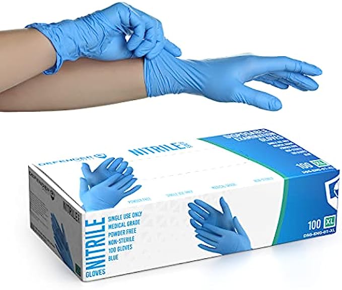 Defender Safety - Nitrile Examination Gloves, Medical Grade, Chemo-rated, Powder Free (Blue) (Click for Sizes &amp; Quantity)