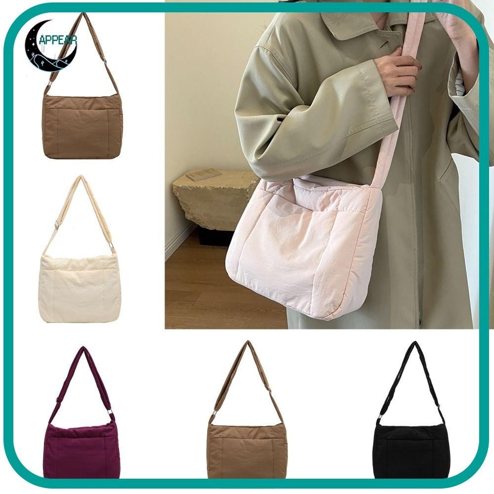 APPEAR Messenger Shoulder Bag, Down Fabric Quilted Padded Totes Bag, 2024 Adjustable Length Large Capacity Space Cotton Crossbody Bags Daily Life