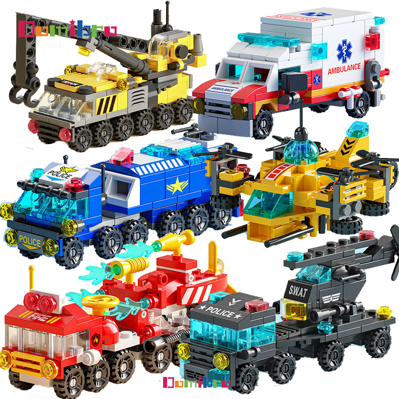 Building Blocks 6IN1 SWAT Police Station Fire Truck，Navy, Tank, Aircraft, Ambulance, City Building Block Combination， Engineering Educational Toys for Boys